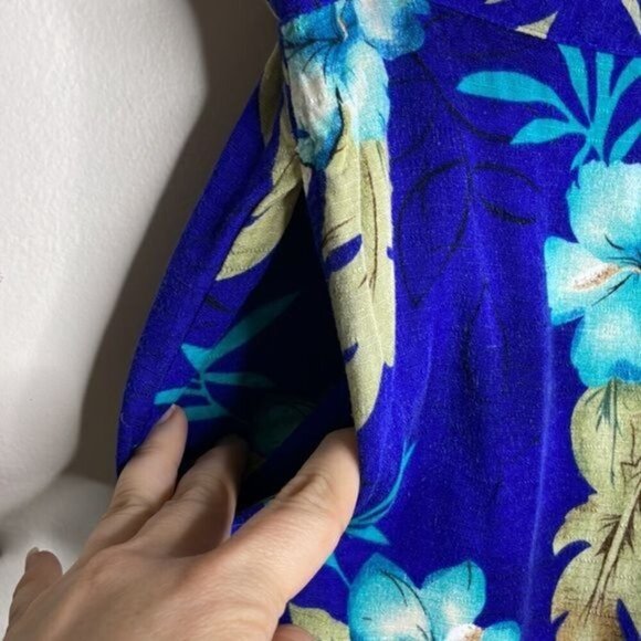 Vintage White Stag Size L Blue Tropical Hawaiian Floral Cropped Wide Leg Pants - Picture 12 of 12
